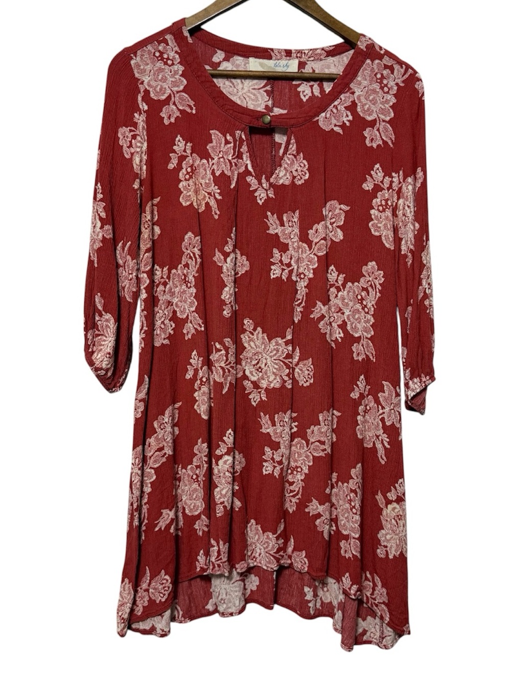 Lela Sky Boho Long Sleeve Women’s Large Floral Swing Dress Keyhole Cottagecore